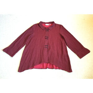 Womens Top-HABITAT-red/black marled textured button lagenlook BOHO asymmetric-M